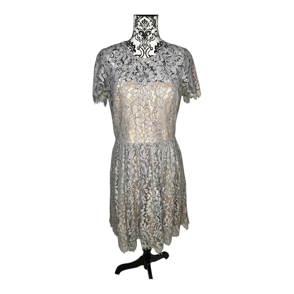 Eliza J. Elegant Lace Dress in Gray and Cream Size 10